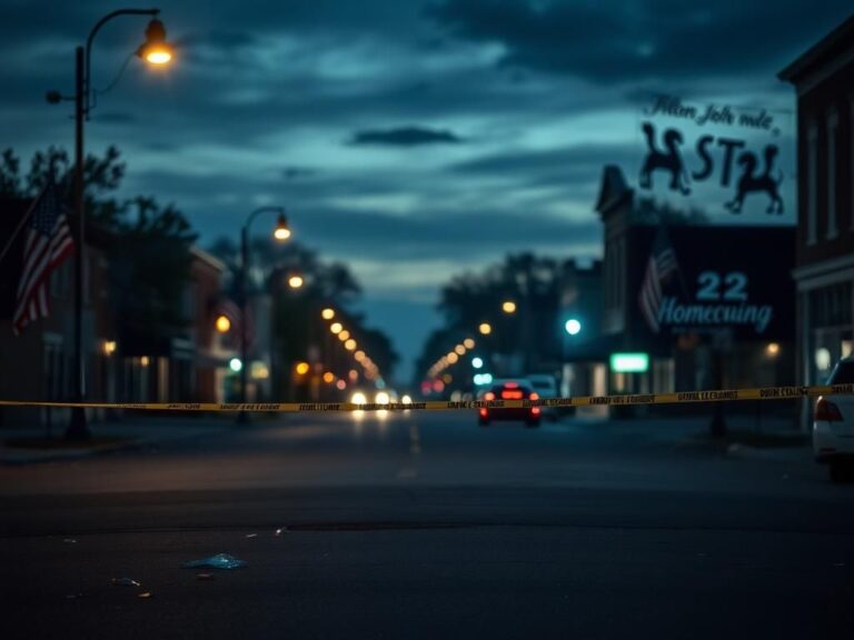 Flick International somber view of downtown Leland, Mississippi, after a tragic shooting incident