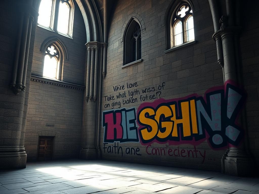 Flick International Dramatic view of Canterbury Cathedral with colorful simulated graffiti art