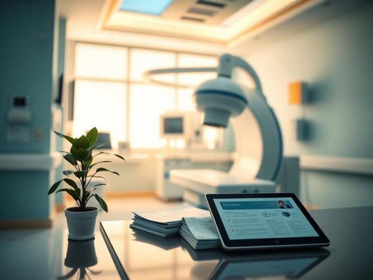 Flick International serene hospital room with advanced radiation therapy machine for cancer treatment