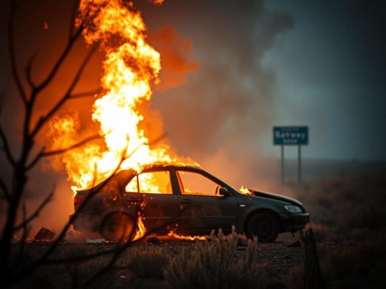 Flick International A burning car surrounded by flames and smoke after a dramatic rescue operation