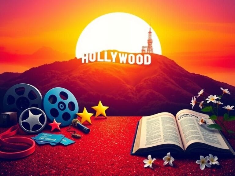 Flick International Vibrant Hollywood sign against a sunset sky