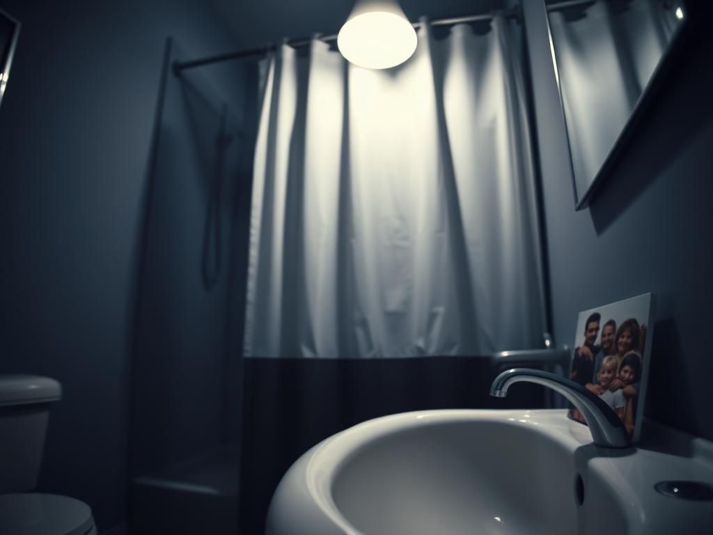 Flick International A modern phone charger next to a bathroom sink in a dimly lit setting