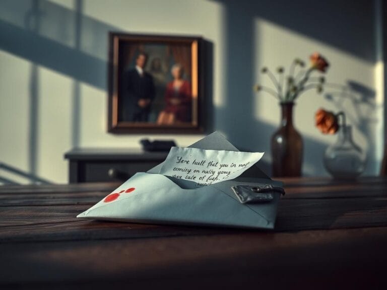 Flick International Open envelope on wooden table with threatening letter partially visible