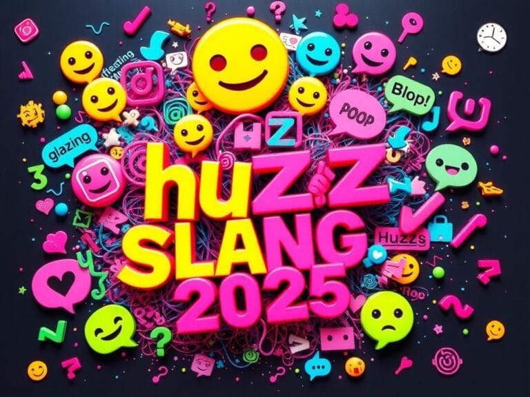 Flick International Vibrant digital collage representing Gen Z and Gen Alpha slang of 2025, featuring colorful emojis and slang words.