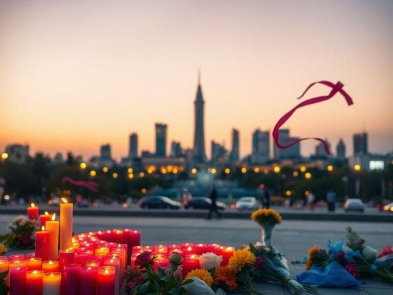 Flick International Heart-shaped candle arrangement in Hostages Square, Tel Aviv, symbolizing hope for hostage families