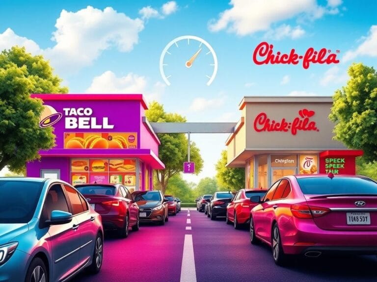 Flick International A busy fast-food drive-thru scene featuring Taco Bell and Chick-fil-A