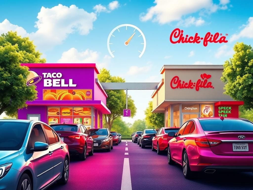 Flick International A busy fast-food drive-thru scene featuring Taco Bell and Chick-fil-A