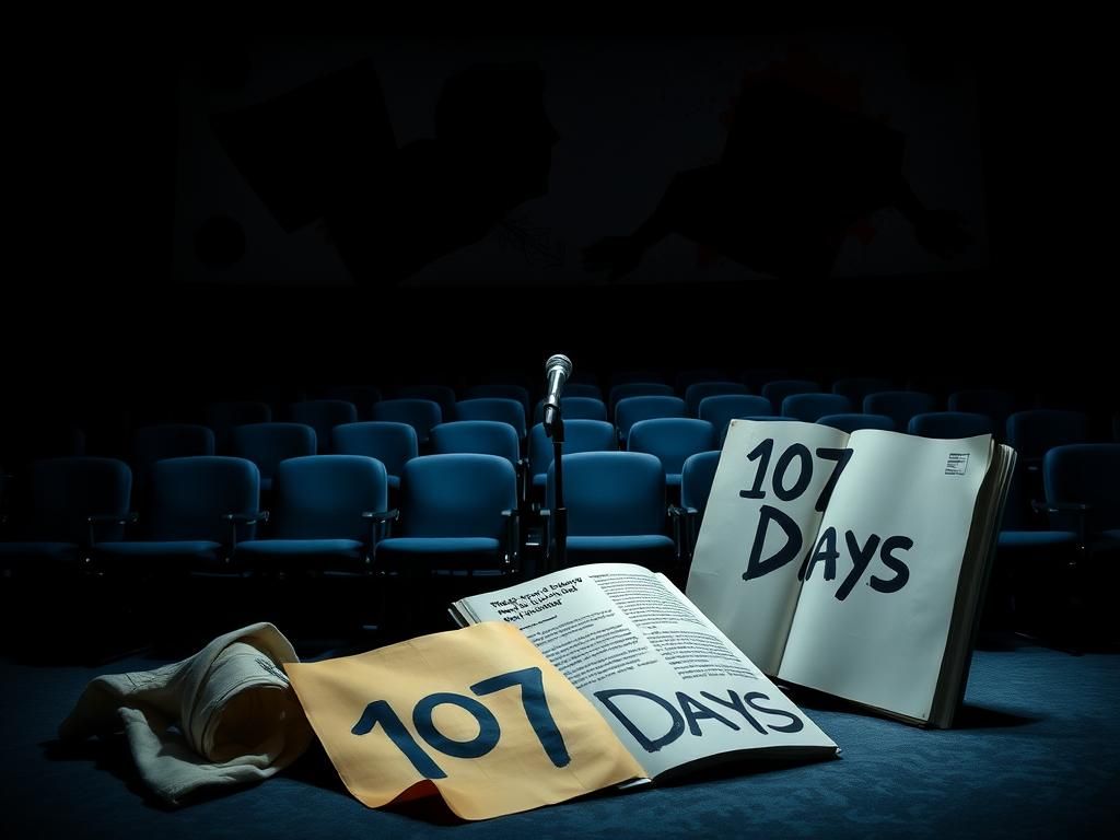 Flick International A chaotic scene at Kamala Harris' book tour event in Chicago, showing empty chairs and a crumpled protest sign