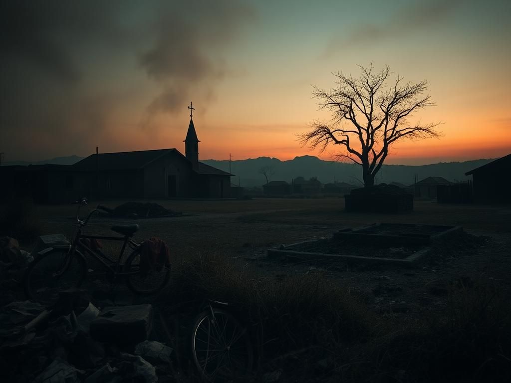 Flick International Haunting landscape of a burned village in Nigeria revealing the aftermath of Boko Haram violence