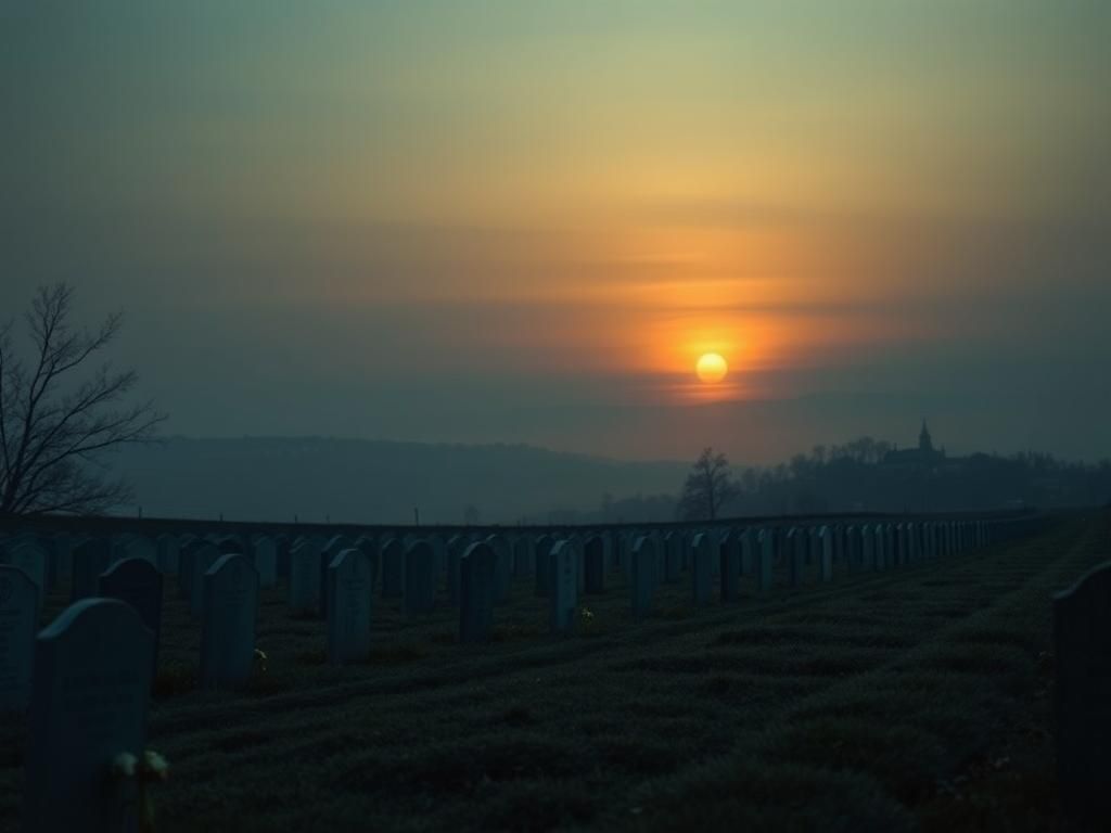 Flick International A serene graveyard at twilight symbolizing mourning for deceased hostages