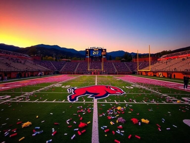 Flick International A vibrant football field at sunset celebrating Colorado's victory