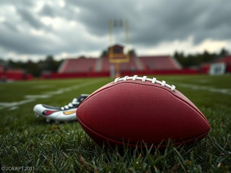 Flick International Close-up of a football on the grass, partially covered by cleats, symbolizing Kyler Murray's absence