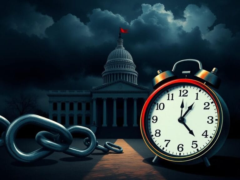 Flick International A government building shrouded in shadows symbolizing a government shutdown