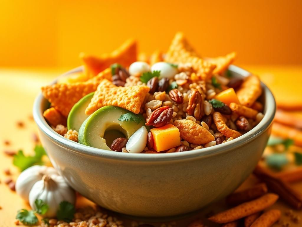 Flick International Vibrant close-up of a bowl filled with colorful, natural ingredients representing the new formulations of Doritos and Cheetos