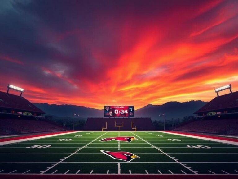 Flick International Dramatic sunset over a football stadium featuring the Arizona Cardinals colors