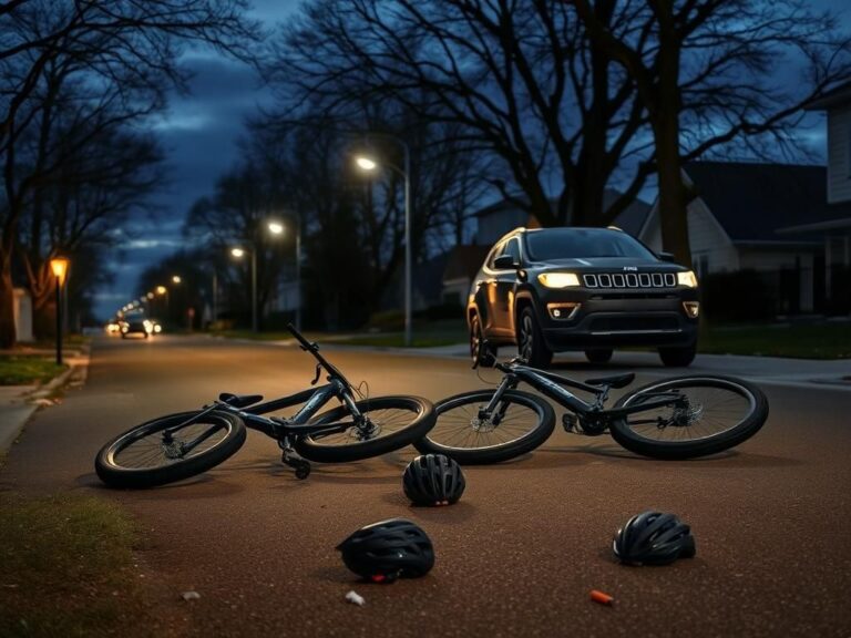 Flick International Somber scene of a quiet suburban street with abandoned electric bikes after a hit-and-run accident