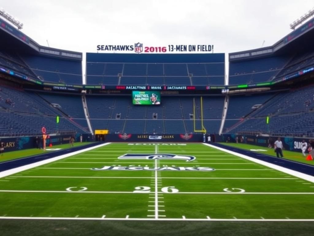 Flick International Seattle Seahawks vs Jacksonville Jaguars NFL game with 13 men on the field penalty