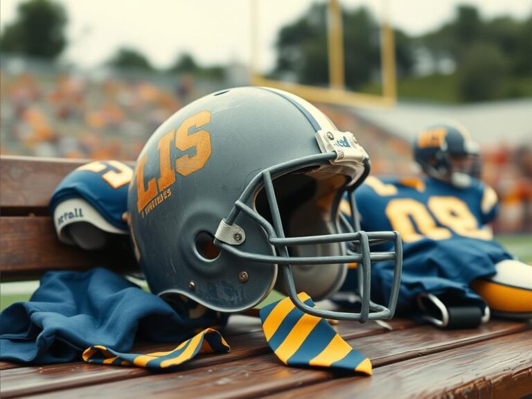 Flick International Vintage football scene featuring a young player's helmet and gear
