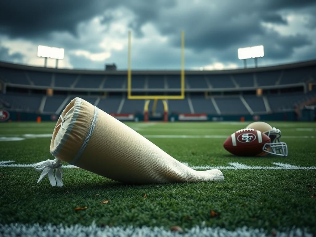 Flick International Scene of NFL injury on football field with discarded air cast and football
