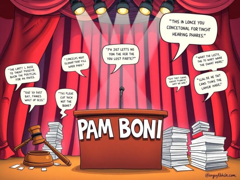 Flick International Whimsical illustration representing political parody featuring exaggerated podium and comedic symbols