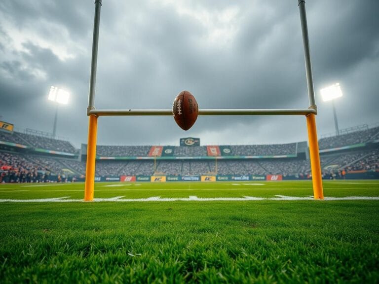 Flick International Dramatic NFL scene showing a football bouncing off the goal post during a Bengals vs Packers game