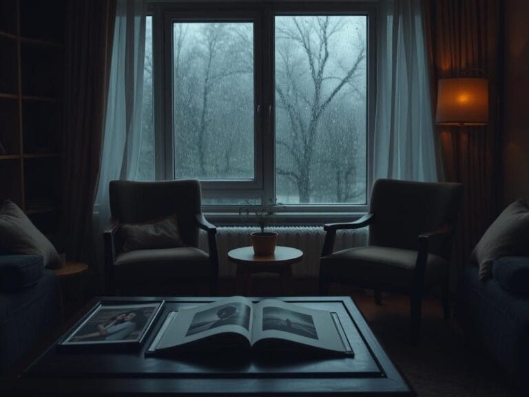 Flick International Cozy living room scene reflecting emotional turmoil and nostalgia during separation