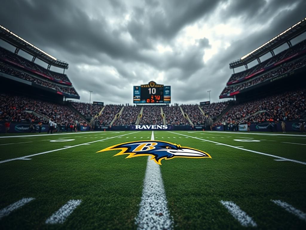 Flick International Baltimore Ravens stadium scene depicting resilience and intensity under overcast skies