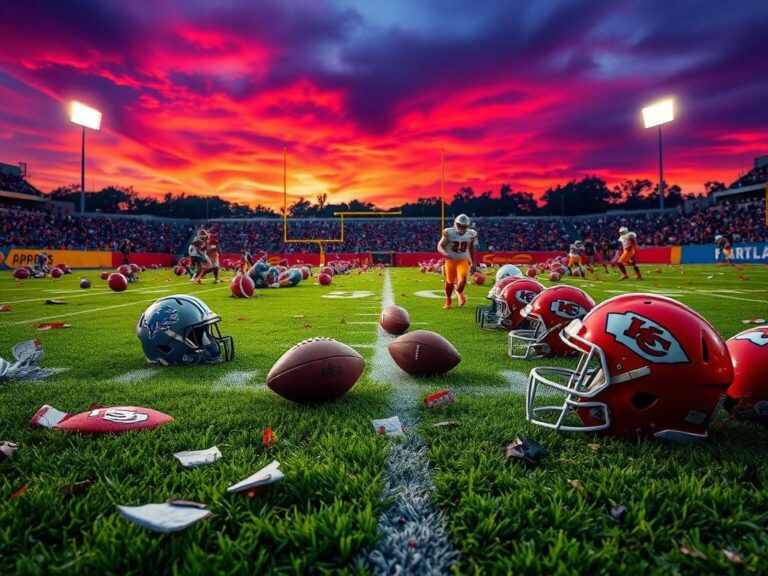 Flick International Intense football game aftermath featuring Lions and Chiefs team colors