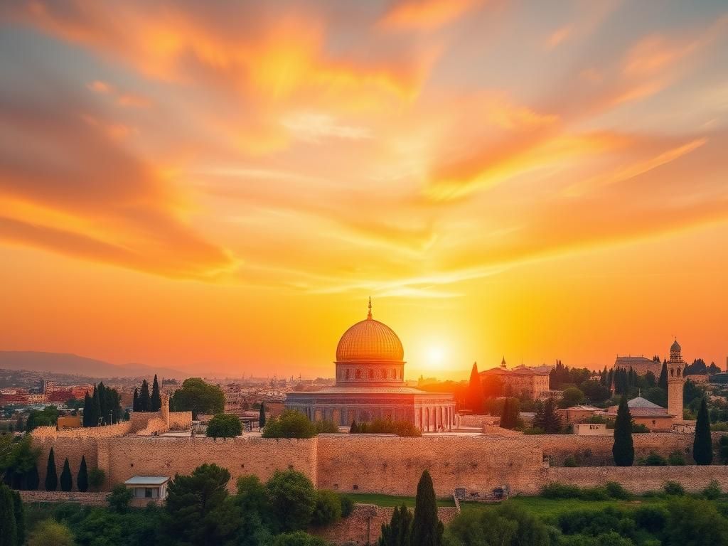 Flick International Jerusalem's skyline at sunrise with the Dome of the Rock