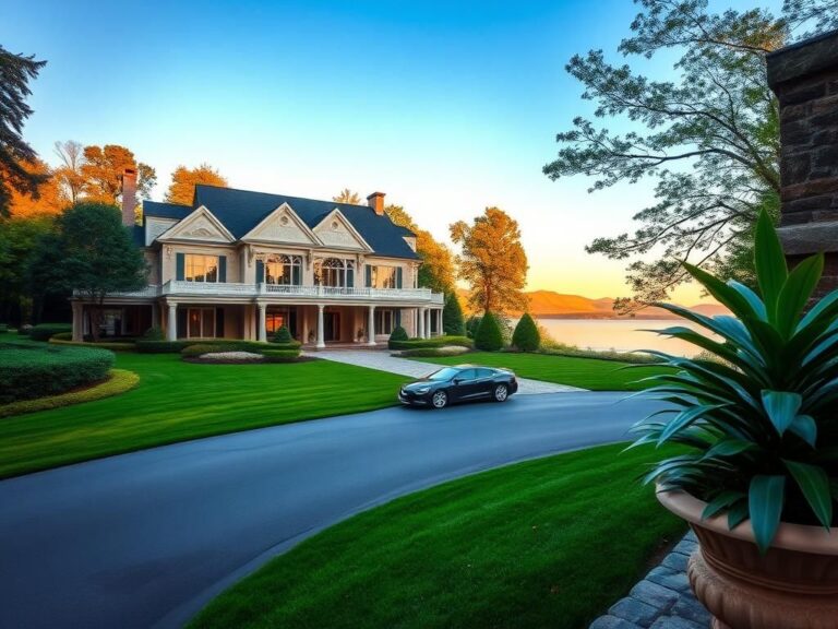 Flick International Luxurious New Jersey mansion surrounded by lush greenery and a manicured landscape symbolizing wealth