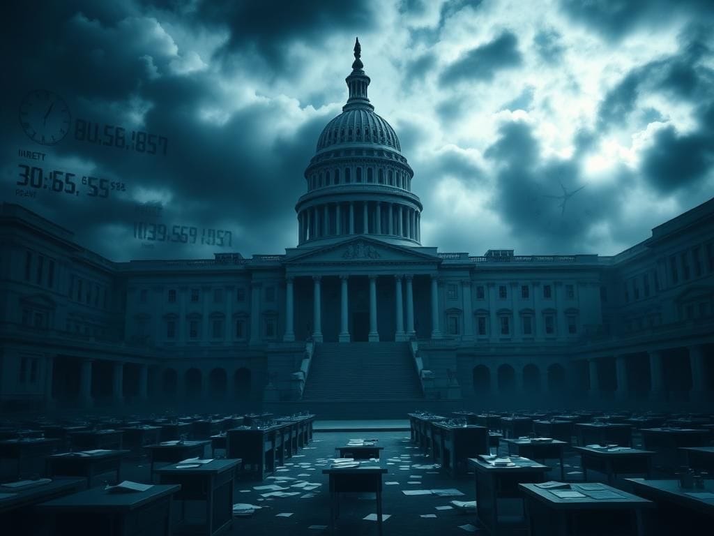 Flick International A somber view of the U.S. Capitol building under cloudy skies