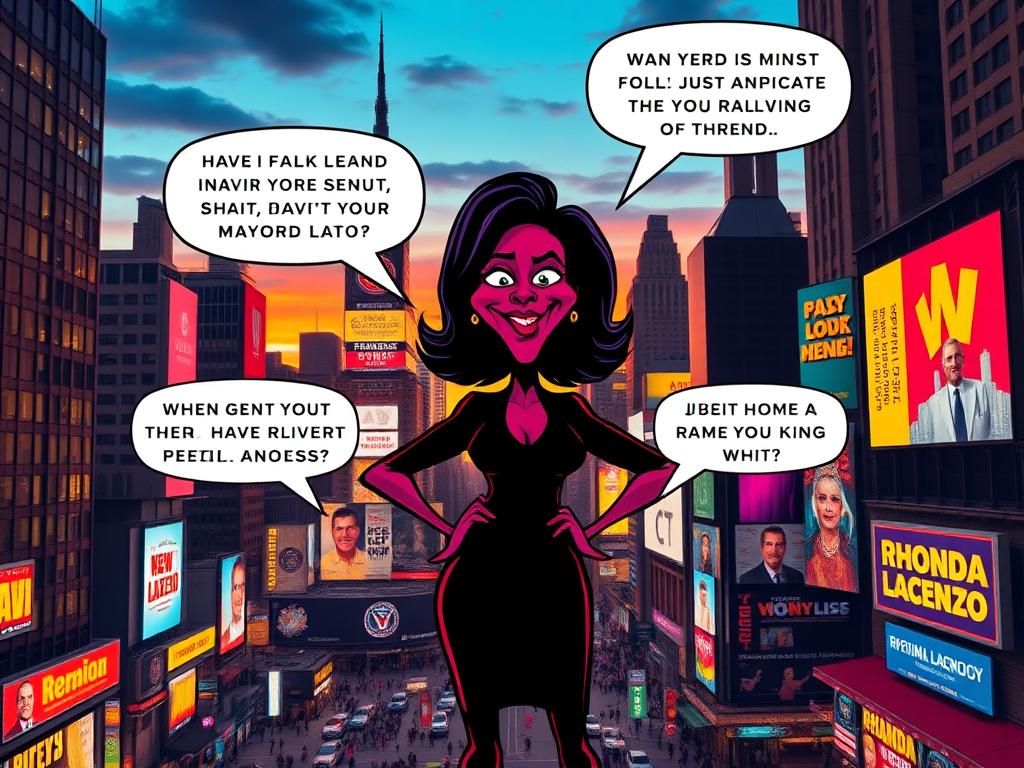 Flick International Exaggerated caricature of a woman in dramatic pose representing humor in politics