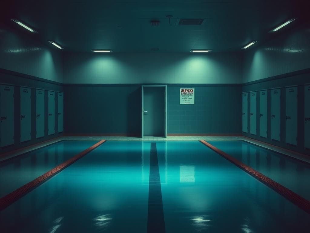 Flick International Empty changing rooms at a public swimming pool showcasing a unisex locker room amid the Virginia transgender bathroom controversy