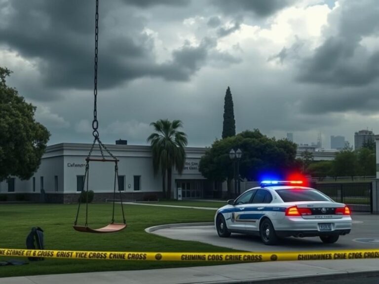 Flick International Exterior view of a private school in Torrance, California, with a police car at the scene.