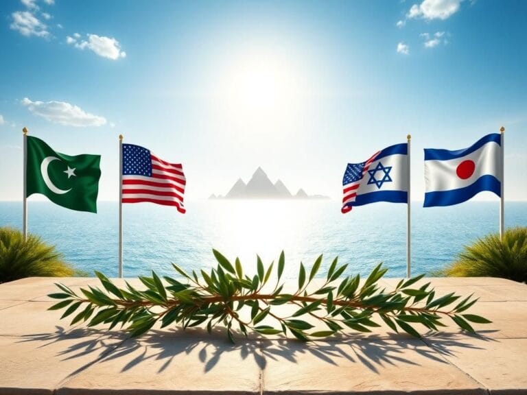 Flick International A serene landscape with an olive branch symbolizing peace and negotiation