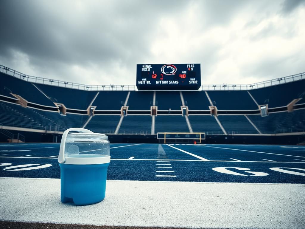 Flick International Empty college football stadium at Penn State under overcast sky