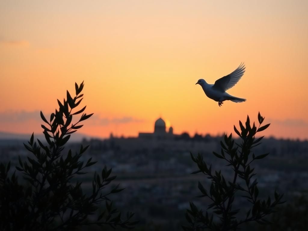 Flick International A serene landscape of Jerusalem at sunset symbolizing peace and hope