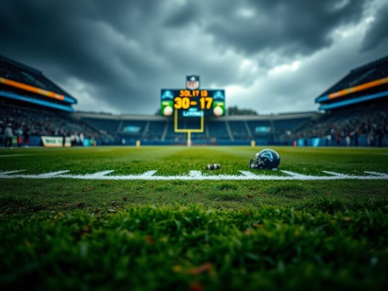 Flick International Dramatic scene of a football field post-game with tire tracks and scuff marks