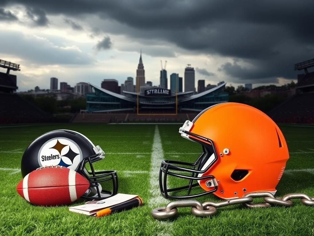 Flick International Football field showcasing Pittsburgh Steelers and Cleveland Browns rivalry