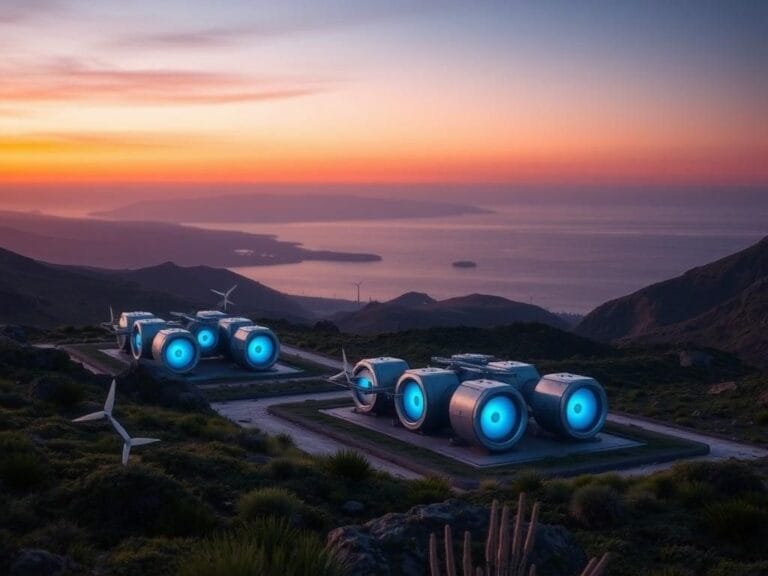 Flick International A futuristic military base featuring microreactors with glowing blue energy cores