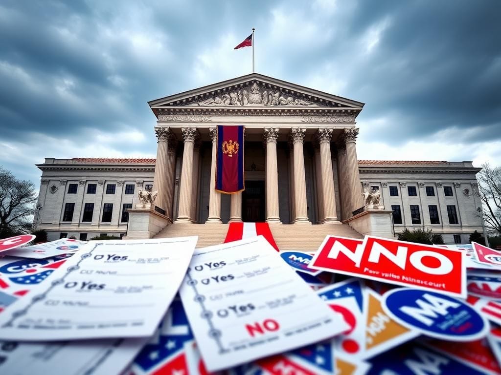Flick International Symbolic depiction of Pennsylvania's Supreme Court with voting ballots and campaign materials