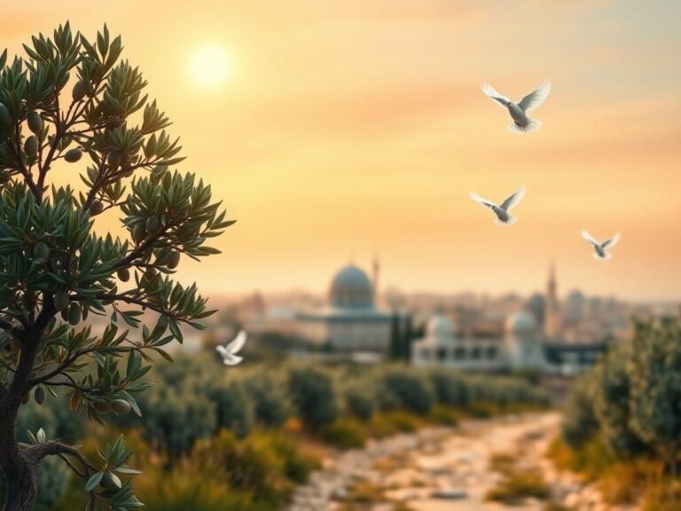 Flick International Serene landscape symbolizing peace in the Middle East with an olive tree