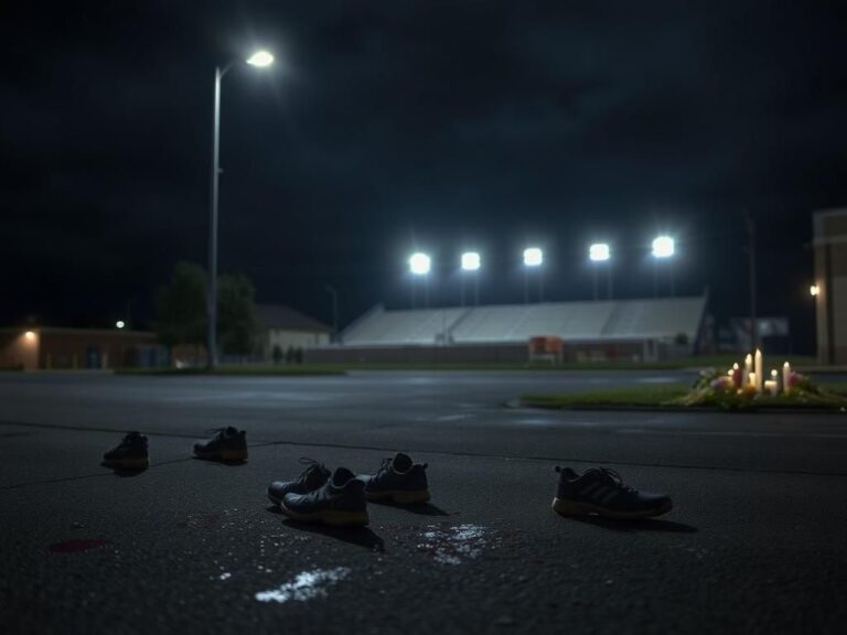 Flick International Abandoned shoes on bloodstained pavement at a shooting scene in Mississippi