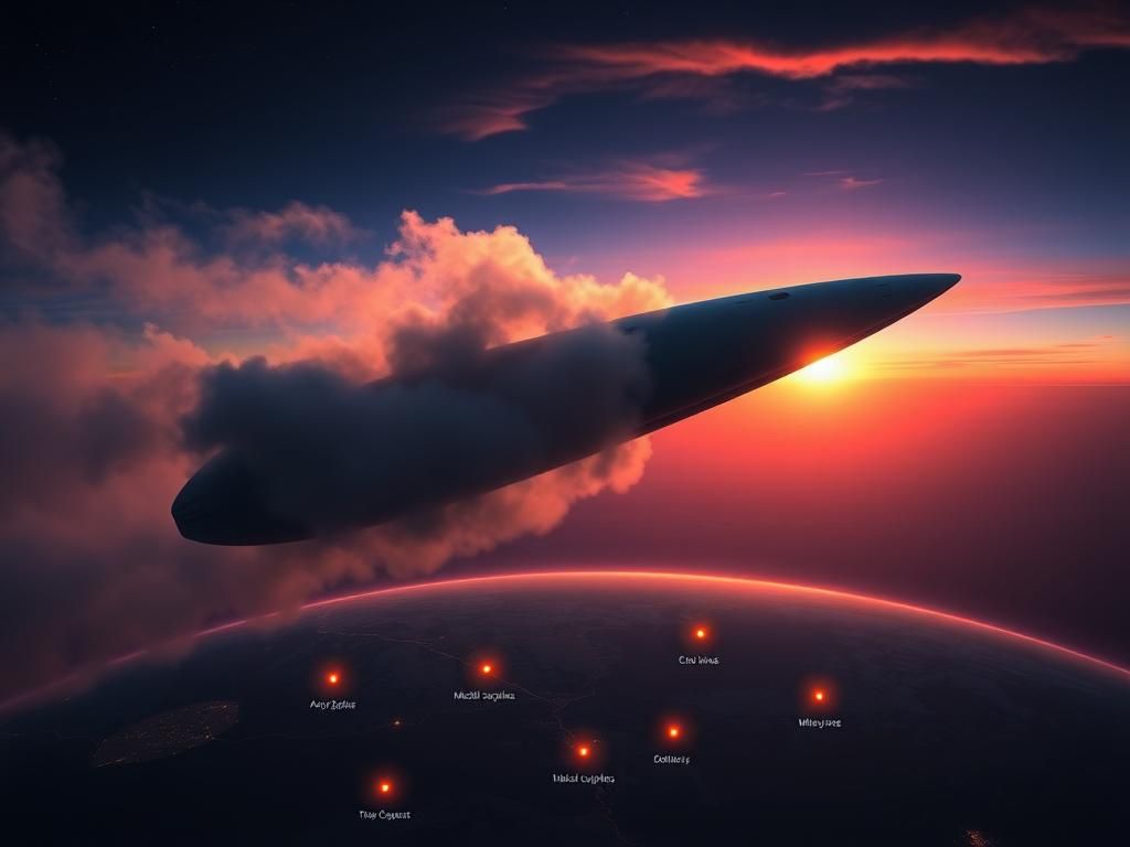 Flick International Futuristic landscape featuring the Arc reusable reentry vehicle for orbital cargo delivery