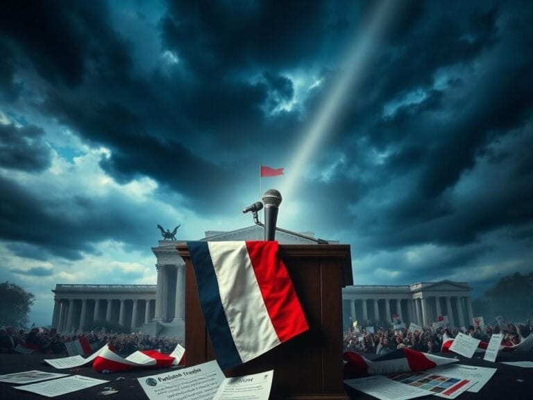 Flick International Large microphone on a podium symbolizing political discourse