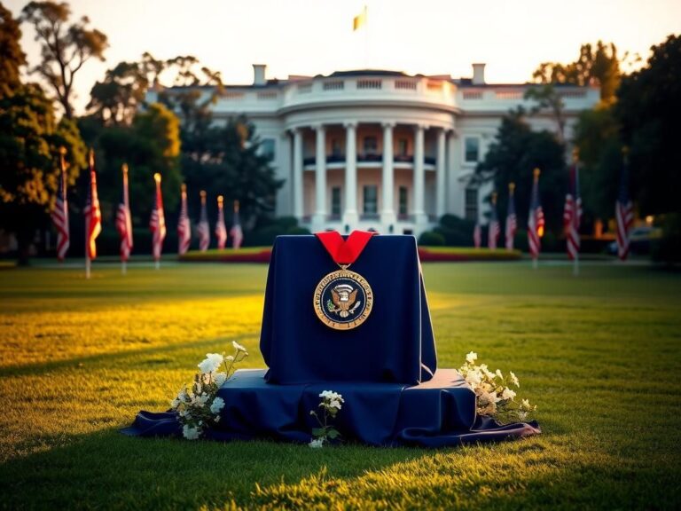 Flick International Serene scene of the White House with a memorial podium and Presidential Medal of Freedom