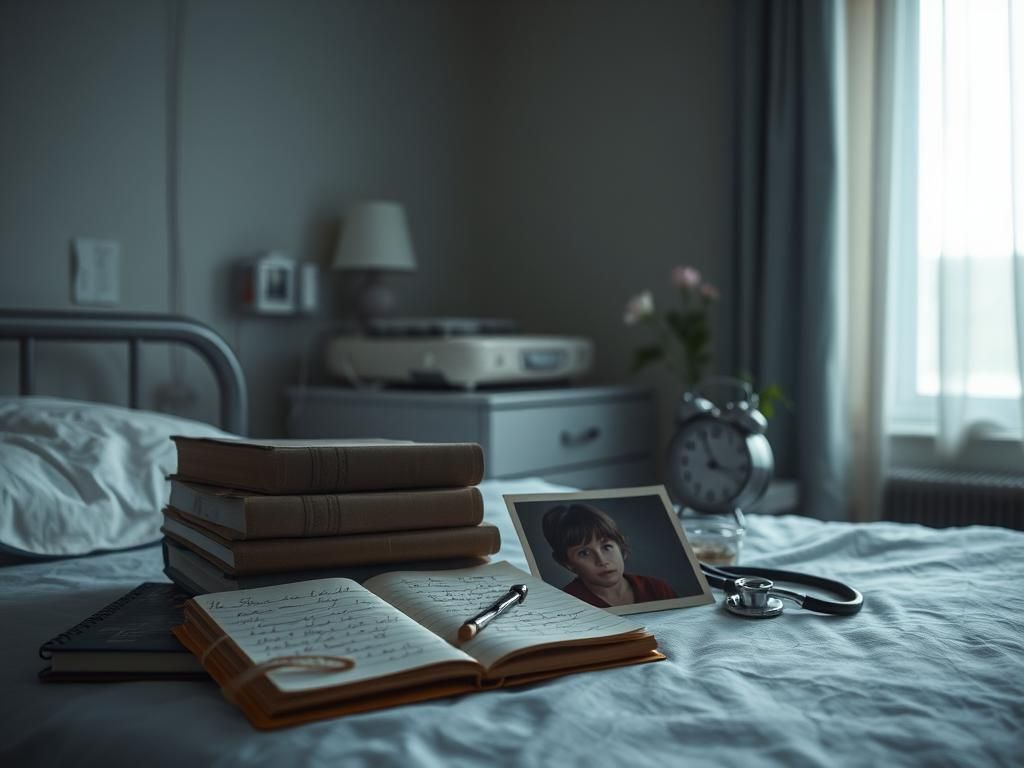 Flick International A serene hospital room with soft light and medical elements, symbolizing the struggle with undiagnosed multiple sclerosis.