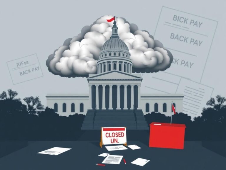 Flick International Deserted government office desk symbolizing the impact of the shutdown with closed sign and scattered paperwork