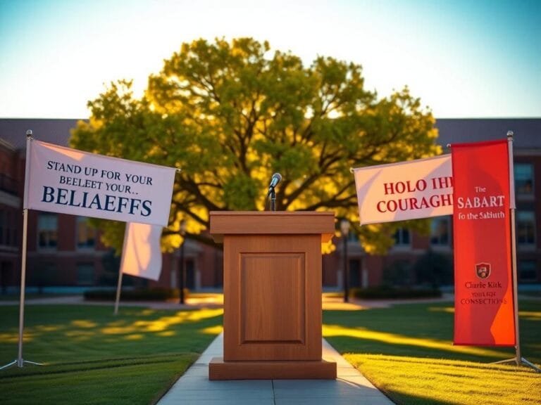 Flick International Serene college campus podium symbolizing discussion and debate for Charlie Kirk's birthday tribute.
