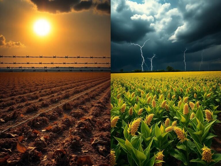 Flick International A split-scene image showing contrasting soybean fields illustrating U.S.-China trade tension